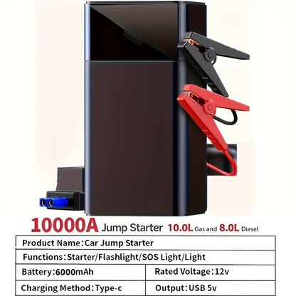 Car Jump Starter Portable Emergency Power Bank with LED Flashlight SOS Air Pump for Small Vehicles Roadside Emergency Kit