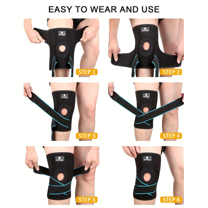 Knee Brace with Patella Gel Pad & Side Spring Stabilizers – Adjustable Compression Knee Support Wrap for Sports Running Workouts Camping, Breathable Knee Joint Stabilizer for Women Men, Blue & Black