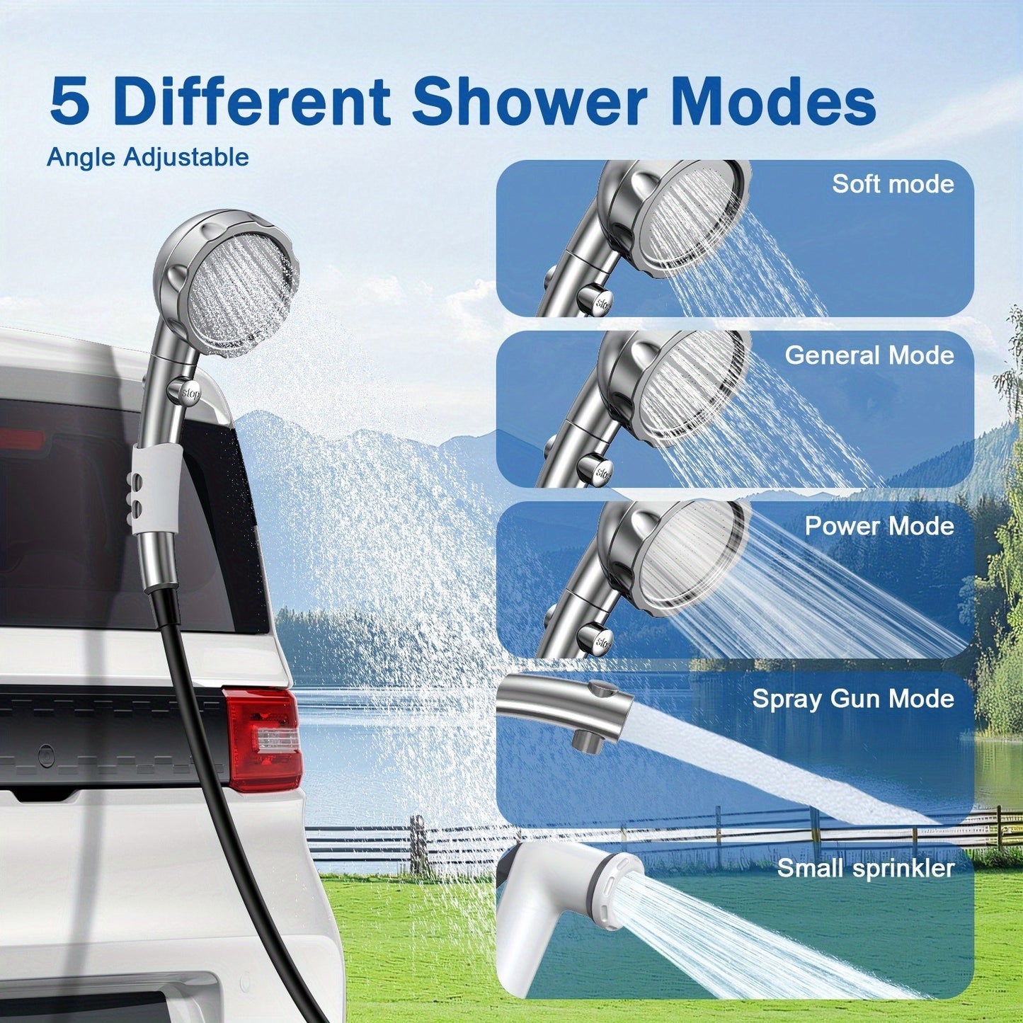 Portable Camping Shower with 9000mAh Battery – Smart Digital Display, Foldable Bucket Included, Compact Lightweight Outdoor Shower Pump for Camping, Hiking, Pet Cleaning, Car Washing & Beach Use