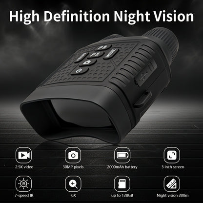 Digital Night Vision Monocular 6X – Infrared Night Vision Scope with 2000mAh Battery, 3" LCD Screen & Photo/Video Recording for Hunting Camping Wildlife