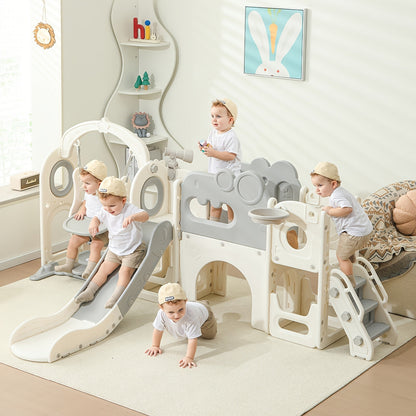 9-in-1 Foldable Toddler Slide with Basketball Hoop Telescope Climbing Set Indoor Outdoor Kids Playset Extended Slide for Toddlers Boys Girls