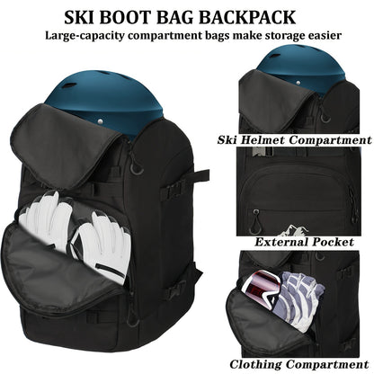Ski Boot Bag Snowboard Backpack 40-50L Large Capacity Snow Gear Bag for Skiing Helmet Goggles Gloves Snowboard Accessories Winter Sports Equipment Bag Black
