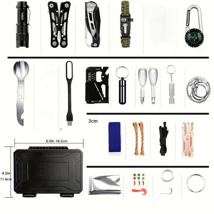 Wilderness Survival Kit, 12/20/60 Piece Outdoor Emergency Gear Set with Paracord Bracelet, Survival Whistle, Flashlight, Wire Saw & More – Ideal for Hunting, Hiking, Fishing & Camping