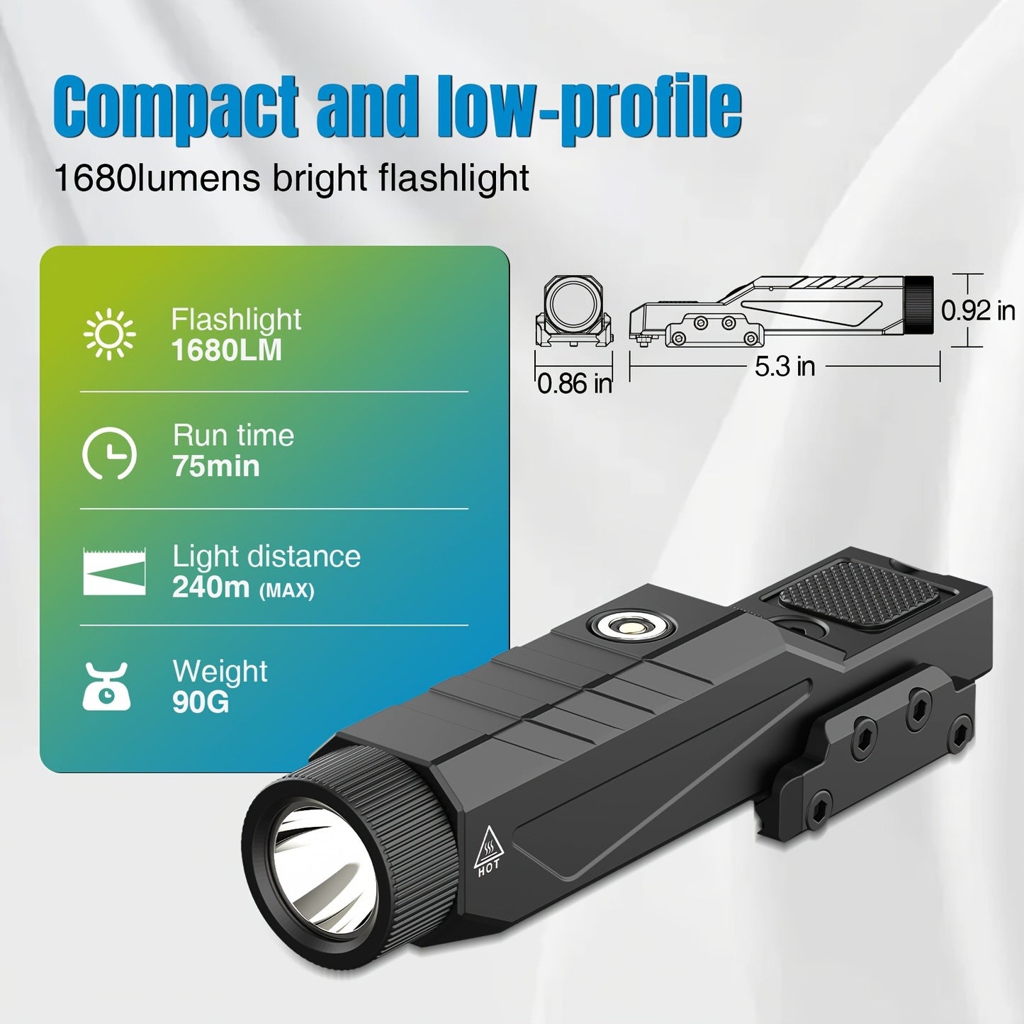 Tactical Flashlight 1680 Lumens for Rifle – M-Lok & Picatinny Rail Mount, Magnetic USB Rechargeable, Momentary Strobe, Low Profile Weapon Light