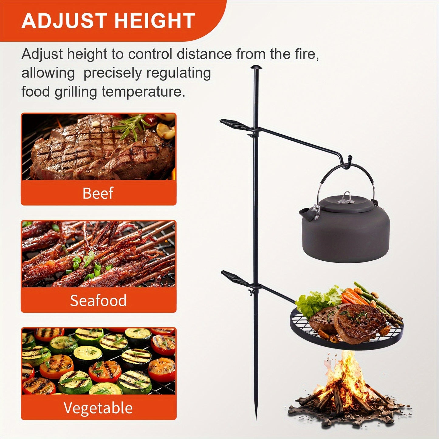 Portable Camping Grill Set – Heavy Duty Skillet Combo with Adjustable Grill Grate, Grill Pan & Carrying Bag – Steel & Iron Construction, 3 Size Options, Black Outdoor Cooking Kit