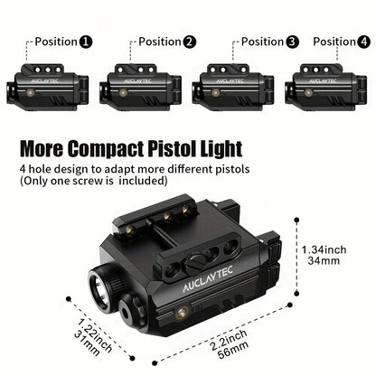 Pistol Light Laser Combo 500 Lumens – Green Red Blue Laser Sight, 5 Modes, USB-C Rechargeable, Fits Subcompact & Compact Handguns, Adjustable Rail Mount Weapon Light