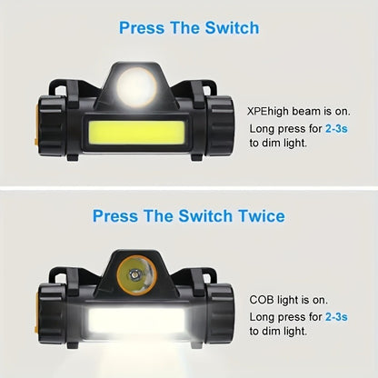 Rechargeable Headlamp 4 Pack, COB LED Head Lamp with Magnetic Base, USB Rechargeable Super Bright Headlight, Hands-Free Work Light for Camping Hiking Fishing Running Cycling, Hard Hat Clip Included