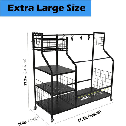 Golf Bag Storage Rack & Organizer for Garage – Extra Large Golf Club Holder Stand for 2 Bags, Heavy Duty Golf Equipment Accessories with Optional Side Pocket