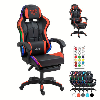 RGB Gaming Chair with LED Lights Footrest Ergonomic Gaming Chair with Massage Lumbar Support Reclining Video Game Chair for Adults Home Office Computer Chair with USB RGB Lighting