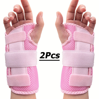 Wrist Brace with Double Splint Support & Triple Compression – 1 Pair Breathable Hook-and-Loop Wrist Guard for Sports, Daily Wear & Injury Recovery, Unisex, Pink / Rose Red / Blue