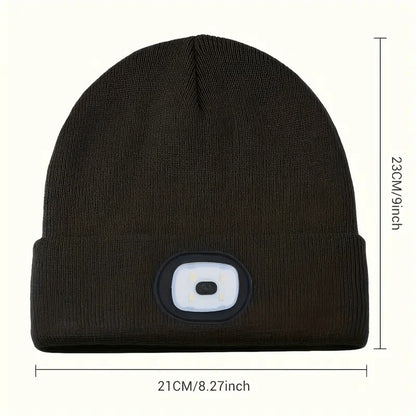 LED Knit Beanie with USB Rechargeable Lights – Light-Up Acrylic Knit Hat for Running, Hiking & Outdoor Activities, Stretchy Unisex Winter Beanie with Built-In LED Headlamp, Lightweight & Warm