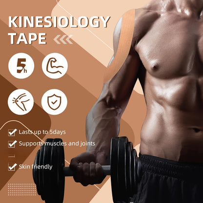 Bulk Kinesiology Tape Roll 2 Inch x 103 Feet Beige - Elastic Latex Free Athletic Therapeutic Tape for Sports, Muscle Support, Injury Recovery, Pre-Cut Printed, Long-Lasting Adhesive Kinesio Tape