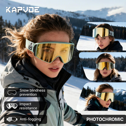 Magnetic Photochromic Ski Goggles OTG Helmet Compatible – 16-Point Magnetic Swap Lens, Triple-Layer Foam, Double Anti-Fog Dual-Layer PC 99.99% UV Protection for Men & Women, Includes Case & Bag