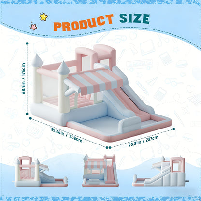 Inflatable Bounce House with Slide, Climbing Wall, Water Pool & Basketball Hoop – Large Outdoor Backyard Bouncer for Kids & Teens | 4 Sizes 10×7.8FT to 15×14.4FT | Wet or Dry Use | Macaron Colors