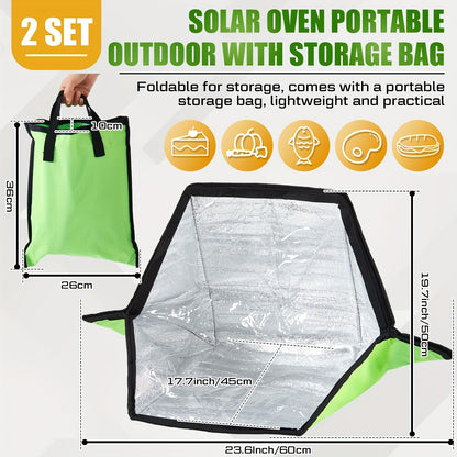 Solar Oven Portable Solar Cooker 2 Pack, Foldable Sun-Powered Camp Stove No Fuel Required, Lightweight Outdoor Cookware for Camping Emergency Food Reheating