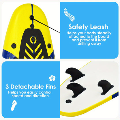 Foam Surfboard 6ft Beginner Surfboard EPE Deck EPS Core 3 Detachable Fins Safety Leash 200lbs for Kids Adults Ocean Beach River Pool Yellow White Red