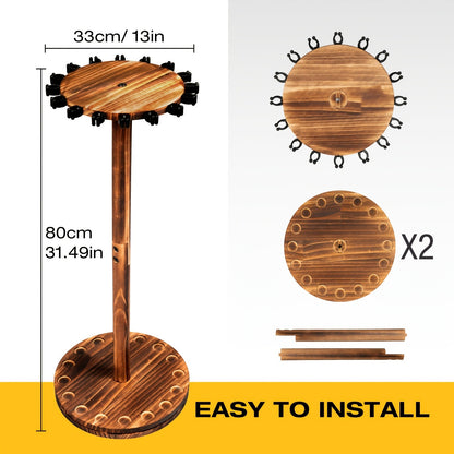 Fishing Rod Rack Holds 16 Rods - Circular Wooden Pole Holder with 360° Rotating Base Option - Space-Saving Wall-Free Fishing Rod Organizer for Garage, Basement & Home Storage