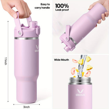 Stainless Steel Tumbler with Handle and Straw Vacuum Insulated Water Bottle 2-in-1 Lid Chug Lid Straw Lid Silicone Boot Matte Finish Gift for Women Men Christmas
