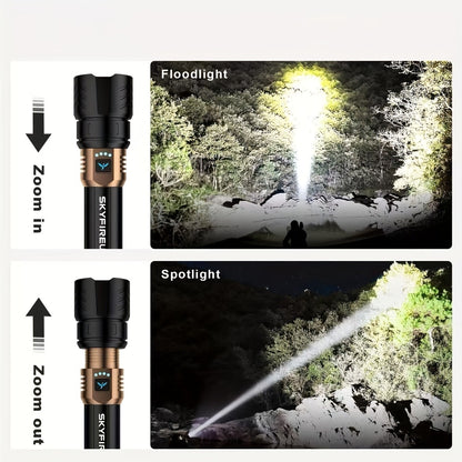 High Lumen LED Flashlight Zoomable 4 Modes Rechargeable Cycling Light for Camping Outdoor Household Use
