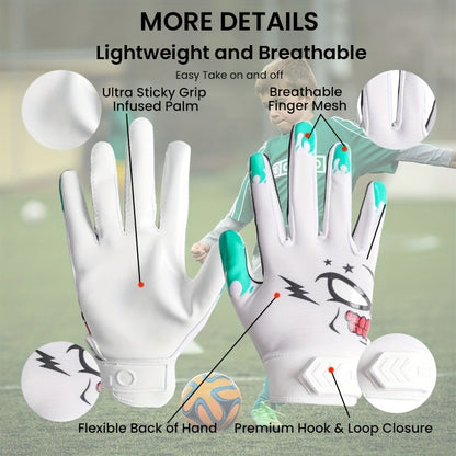 Sticky Grip Youth Football Receiver Gloves | Non-Slip Palm, Breathable Design for Boys & Girls – Hook-and-Loop Fit for Practice, Games & Youth Football Development (S/M/L)