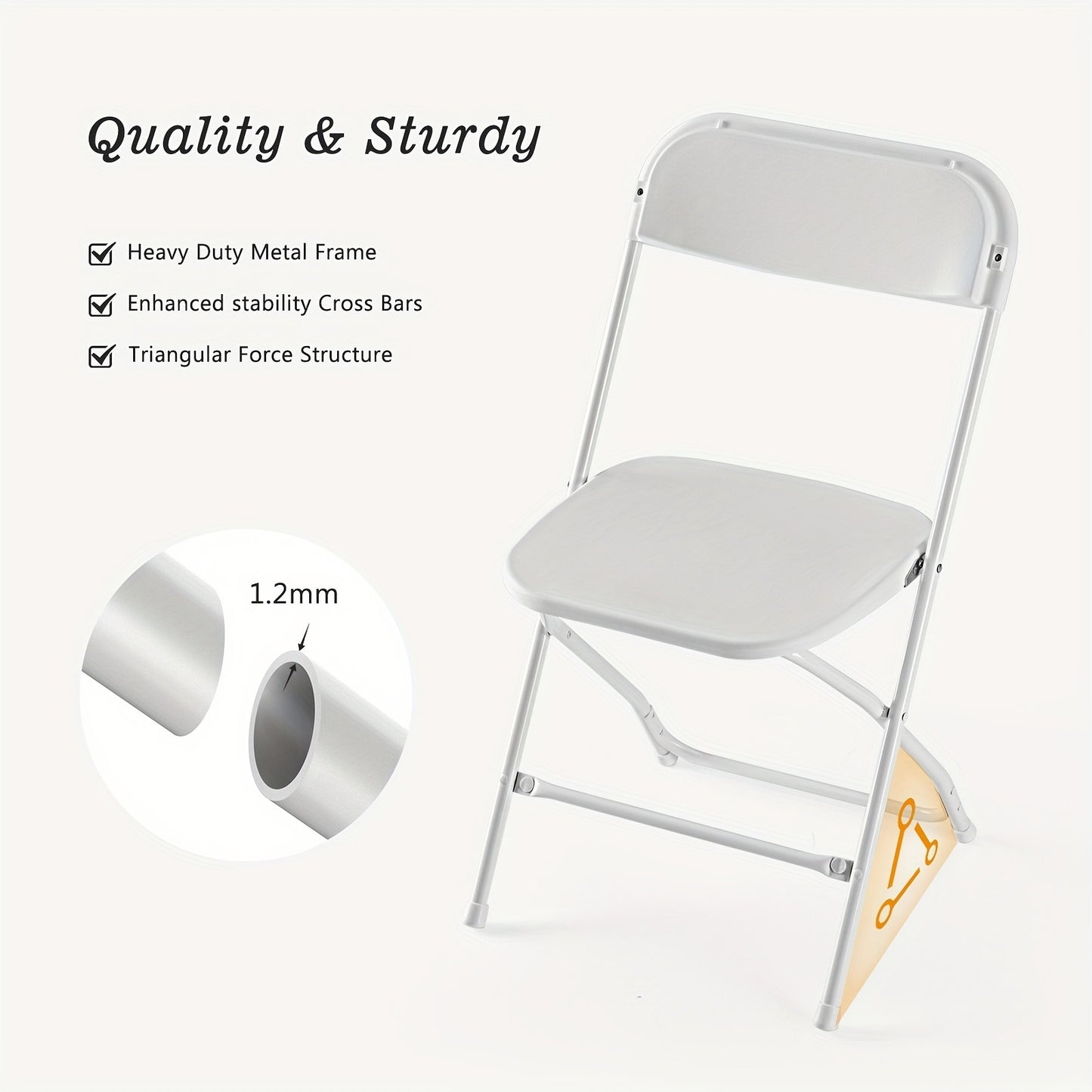 Commercial Folding Chairs Stackable – 350lb Heavy Duty Steel Frame, Weather Resistant Plastic, Indoor & Outdoor Event Seating – White or Black, 4 to 20 Pack for Weddings & Parties