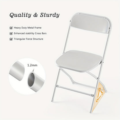 Commercial Folding Chairs Stackable – 350lb Heavy Duty Steel Frame, Weather Resistant Plastic, Indoor & Outdoor Event Seating – White or Black, 4 to 20 Pack for Weddings & Parties