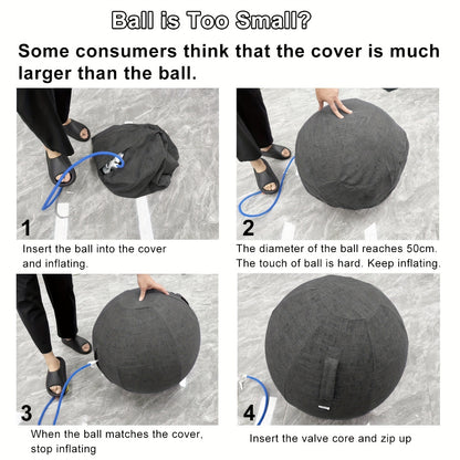 Exercise Ball Chair 65cm with Fabric Cover – Stability Balance Ball Seat for Home Office Desk, Yoga Pilates Birthing Ball, Relieves Back Pain & Improves Posture, Grey & Black, Anti-Burst Design
