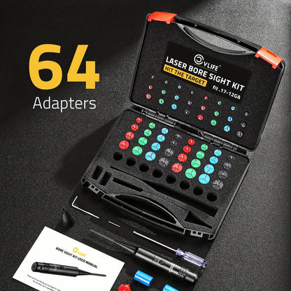 Red Laser Bore Sight Kit with 64 Adapters | Professional Multi-Caliber Boresighter for .17 to 12GA Rifles, Pistols & Handguns – Color-Coded Adapters, 40-Hour Battery & Portable Case Included