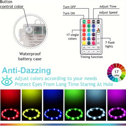 Cornhole Lights LED Ring & Board Edge Lights 17 Colors 7 Modes with Remote Control for Standard Cornhole Board 4ft x 2ft Night Games Backyard Party Tailgate Outdoor Fun Battery Powered