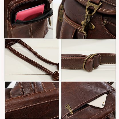 Vintage PU Leather Backpack Shoulder Satchel Multi-Carry Water Resistant Geometric Pattern Zipper Adjustable Strap for Men Women School Travel