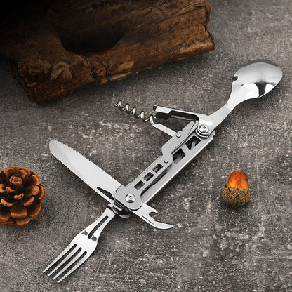 Portable Travel Cutlery Set – Removable Spoon, Fork & Knife with Bottle Opener – Compact Stainless Steel Utensils for Camping, Hiking, Picnic & Everyday Carry, Silver