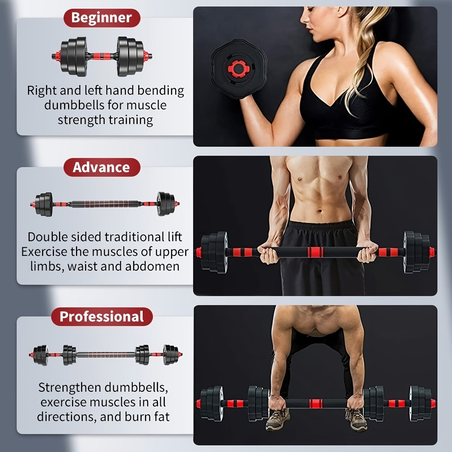 Adjustable Dumbbell Set 44lb | Men Women Free Weight Barbell with Thick Connecting Bumper Plates | Home Gym Strength Training Equipment Combo for Fitness Workout Black