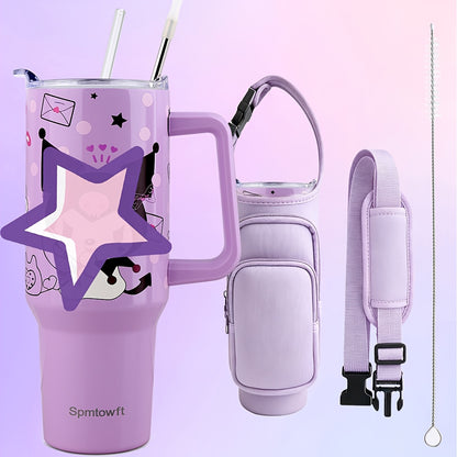 40oz Tumbler with Handle and Straw – Insulated Stainless Steel Water Bottle, Leak-Proof Lid, Cup Holder Friendly, 34H Cold / 8H Hot, Carrier Bag Included, Gift for Women & Men, 5 Colors (Sports, Gym, Travel)