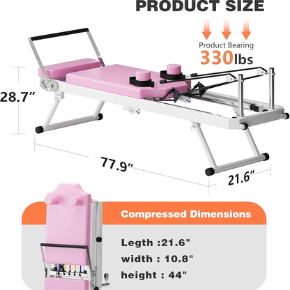 Pilates Reformer Machine for Home Gym – Foldable Pilates Equipment with Adjustable Resistance Springs, 11-Level Intensity, Smooth Sliding Rails, 330 lbs Capacity for Beginners & Advanced