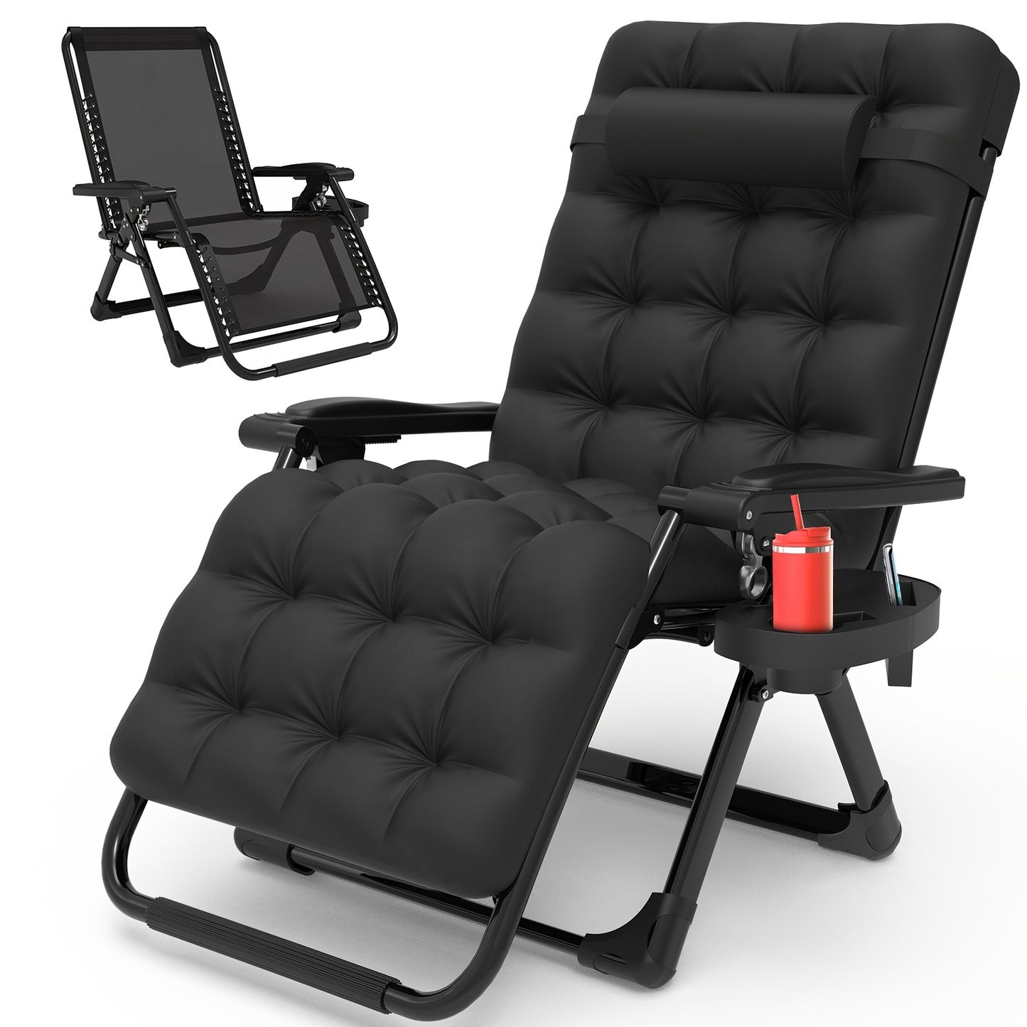 Zero Gravity Chair Outdoor Recliner – 440LBS Capacity, 4-Inch Thick Cushion, Upgraded Aluminum Lock, Cup Holder & Headrest, Breathable Mesh, Foldable Patio Lounge Chair for Backyard & Lawn (5 Colors)
