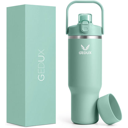 Vacuum Insulated Tumbler 32oz Stainless Steel with Handle Straw 2-in-1 Lid Chug Straw Lid Silicone Boot Matte Finish Keeps Drinks Cold Hot for Travel Gym Outdoor