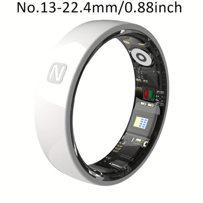 Fitness Tracker Smart Ring – IP68 Waterproof, Sleep & Step Monitor, Crystal Charging Case, Stainless Steel | Men & Women Sizes 7–13