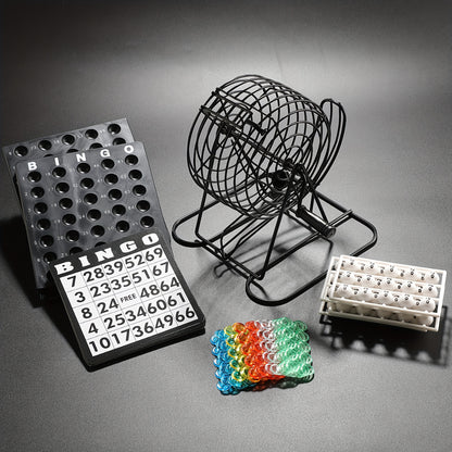 Deluxe Bingo Game Set with Stainless Steel Metal Cage | Includes Bingo Balls Cards & Colorful Chips | Classic Family Board Game for Game Nights Parties and Large Groups