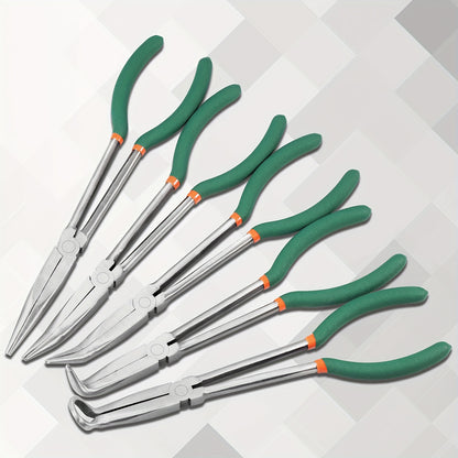 Long Nose Fishing Pliers 11 Inch 45-Degree Angle Bent Tip – O-Ring Hook Remover Needle Nose Pliers for Saltwater Freshwater Fishing, Non-Slip Handle, Lightweight Angler Tool, Orange & Green
