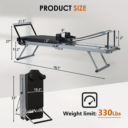 Pilates Reformer Machine for Home Gym – Foldable Pilates Equipment with Adjustable Resistance Springs, 11-Level Intensity, Smooth Sliding Rails, 330 lbs Capacity for Beginners & Advanced