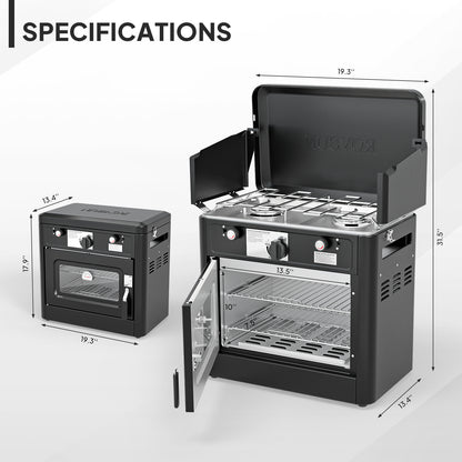 Camping Stove with Oven 2-in-1 – Portable Propane Double Burner 16,000 BTU & Outdoor Oven Combo with Auto-Ignition & Thermometer | Camping, Backyard & Picnic Cooking