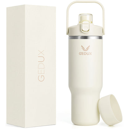 Vacuum Insulated Tumbler 32oz Stainless Steel with Handle Straw 2-in-1 Lid Chug Straw Lid Silicone Boot Matte Finish Keeps Drinks Cold Hot for Travel Gym Outdoor