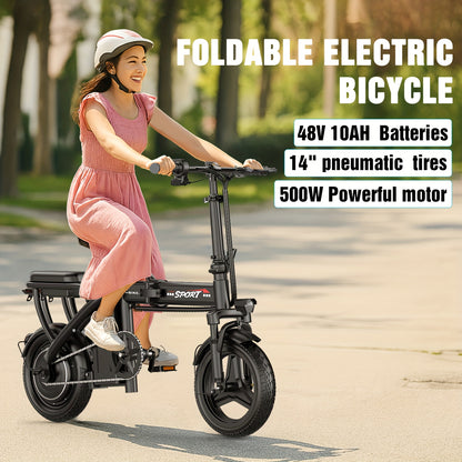 Electric Commuter Bike 48V 10Ah, 500W Brushless Motor 20MPH Folding E-Bike