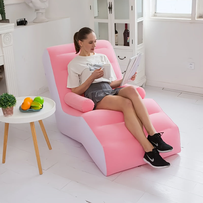 Portable PVC Inflatable Recliner Chair with Air Pump – S-Shape Ergonomic Sofa Bed for Outdoor & Indoor Use, Camping, Beach, Garden, Courtyard & Travel, Modern Backrest Lounger, Coffee Brown & Pink