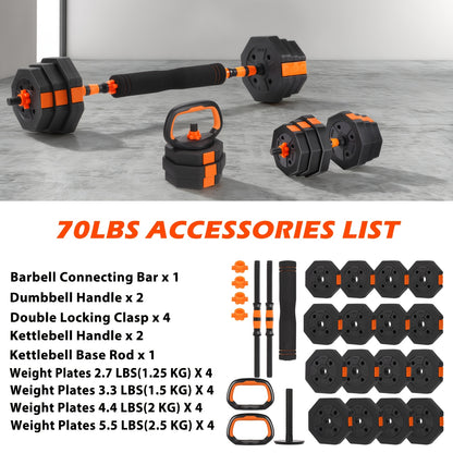 Adjustable Barbell & Dumbbell Set 4-in-1 – 25/50/66 lbs Home Gym Weight Set with Connecting Rod, Strength Training for Men & Women