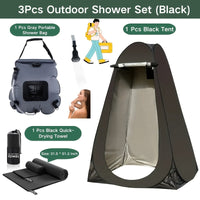 Gray shower bag + Black tent + Black quick-dry towel