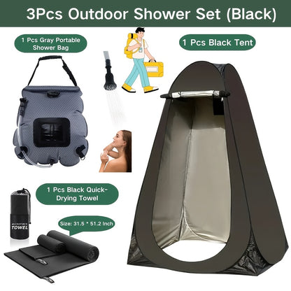 Pop-Up Privacy Tent with Portable Camping Toilet for Adults, Foldable Outdoor Shower Changing Potty Tent Kit with 12 Toilet Bags, Ground Stakes & Windproof Ropes for Camping, Hiking, Travel & Picnics