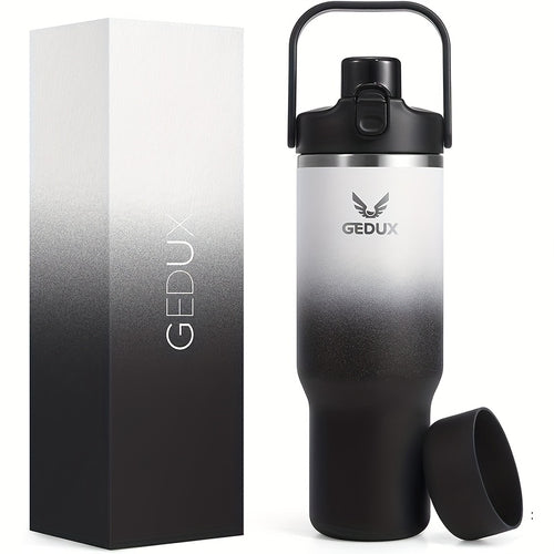 Vacuum Insulated Tumbler 32oz Stainless Steel with Handle Straw 2-in-1 Lid Chug Straw Lid Silicone Boot Matte Finish Keeps Drinks Cold Hot for Travel Gym Outdoor