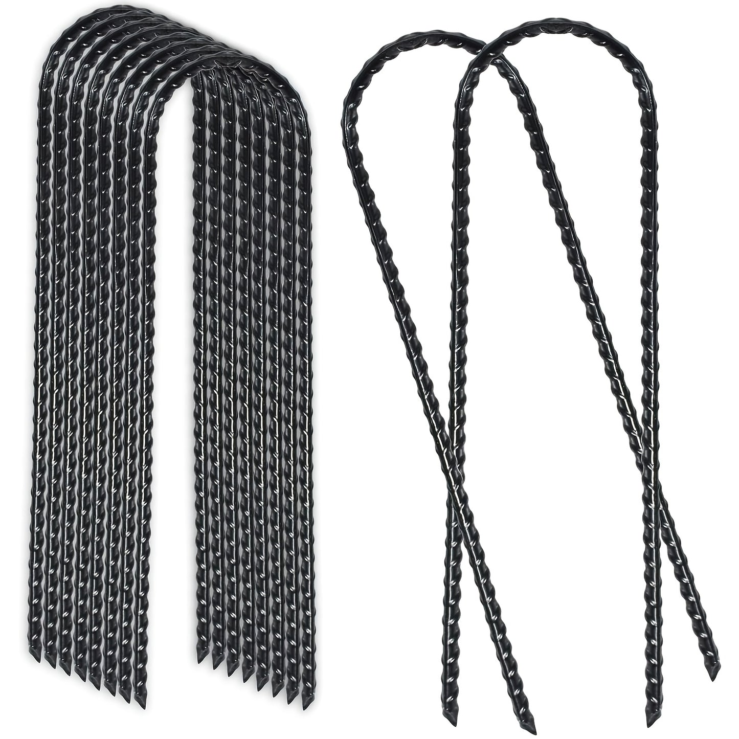 Trampoline Wind Stakes Ground Anchors – 10 Inch Heavy Duty Rebar Stakes with Black Powder Coat, Safety Anchor Kit for Trampoline, Tent & Outdoor Equipment, Anti-Tip Metal Landscape Staples, 12 or 24 Pack