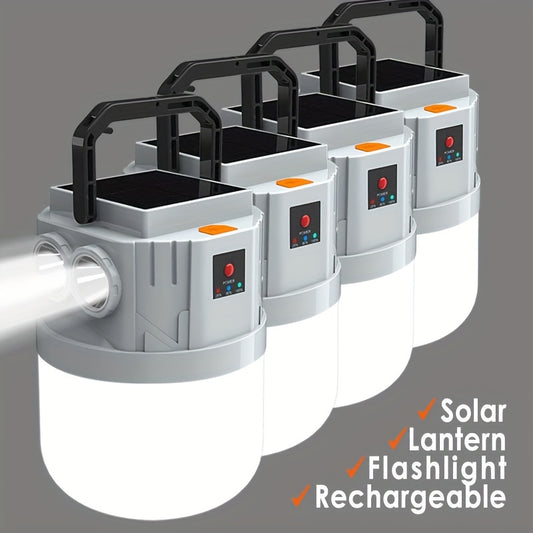 Solar Camping Lantern Rechargeable - 2400mAh LED Tent Light, 3 Modes, Portable Solar Panel Charging, Lightweight Emergency Lantern for Power Outage, Hurricane & Outdoor Survival